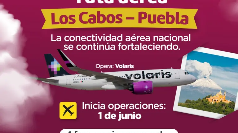 Nueva ruta Los Cabos–Puebla iniciará operaciones el 1 de junio